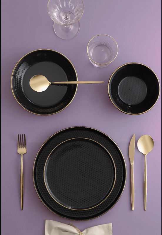 ACAR NORDIC TREND BLACK Yemek takımı 6 kişilik 24 parça