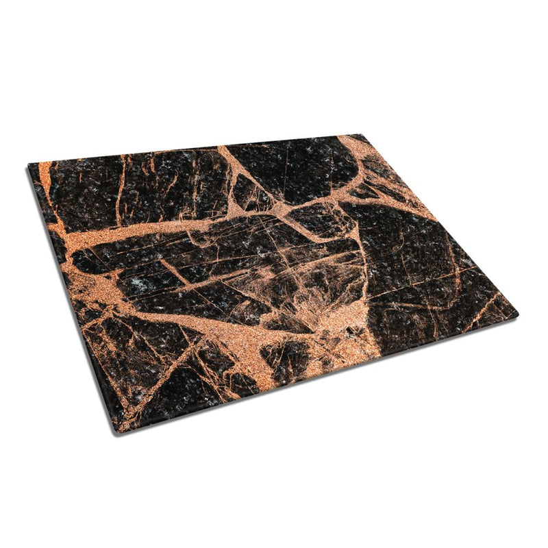 BELLART - Siyah ve Turuncu Mermer Uv Baskılı Cam Kesme Tablası 35×25 cm