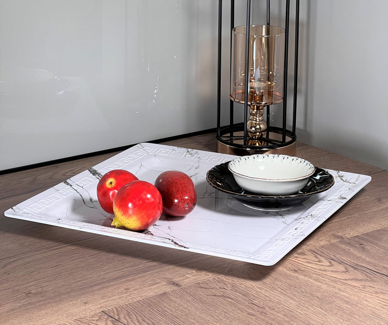 Büyük mermer desenli 2 sunum tepsi 45 ve 50 cm