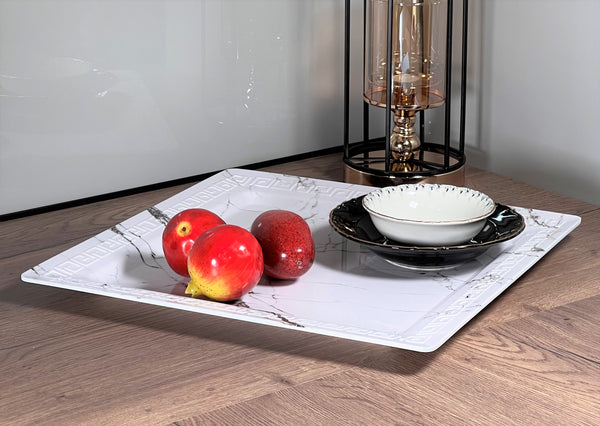 Büyük mermer desenli 2 sunum tepsi 45 ve 50 cm