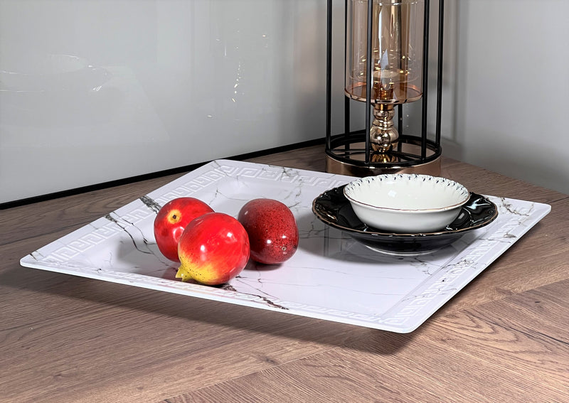 Büyük mermer desenli 2 sunum tepsi 45 ve 50 cm