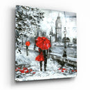 Tableau en verre - Couple au parapluie rouge Big Ben Londres - Cam tablo - Kirmizi Semsiyeli çift Big Ben London - Glasbild - Paar mit rotem Regenschirm Big Ben London