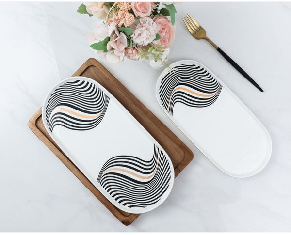 TREND HOME 2'Li gondol servis tabağı dalgalı motif siyah gold
