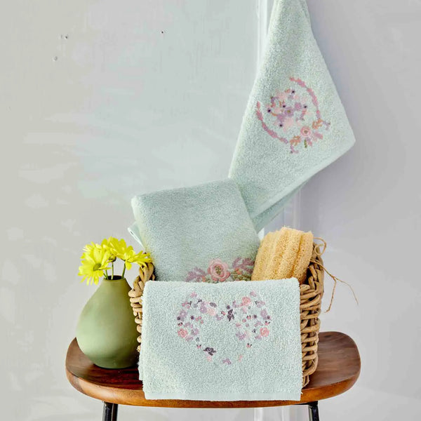 KARACA HOME  ELENIE  Su yesili nakışlı 3lü havlu set